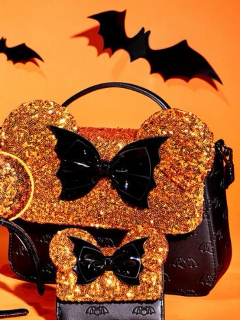 Loungefly Disney Minnie Mouse Halloween Sequin Crossbody Bag+wallet SET